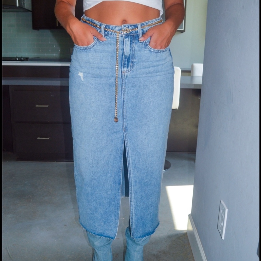 Denim Maxi Skirt With Front Slit